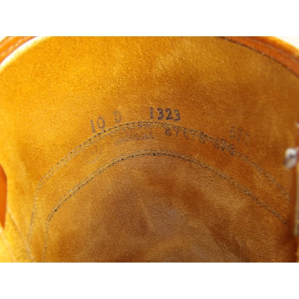 Vintage Tall Leather Pull On Boots Mens 8.5 Tan Good Vibram Lug Sole Work Moto